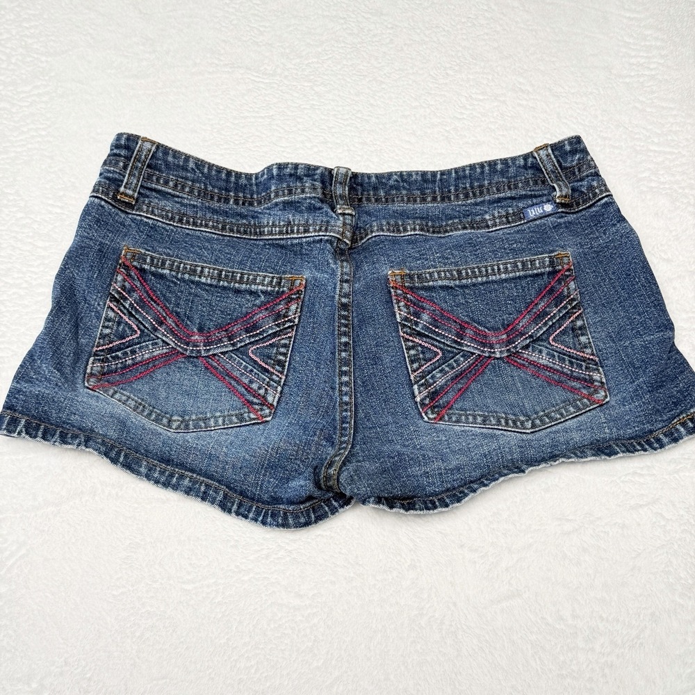 Lilu Denim Shorts Size 5 Y2K Low Rise Micro Mini Hot Pants Pink Stitch 25" Waist